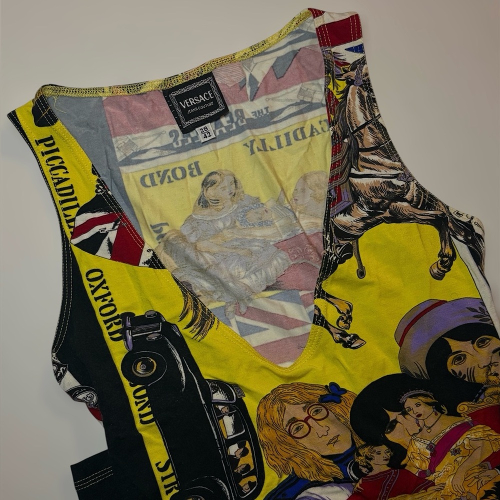 1990’s Versace Jeans Couture England Print Bodycon Dress